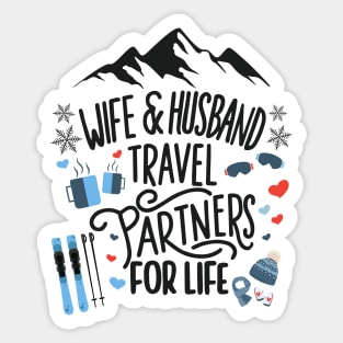 Wife & Husband Travel Partners For Life Honeymoon Ski Lovers Sticker